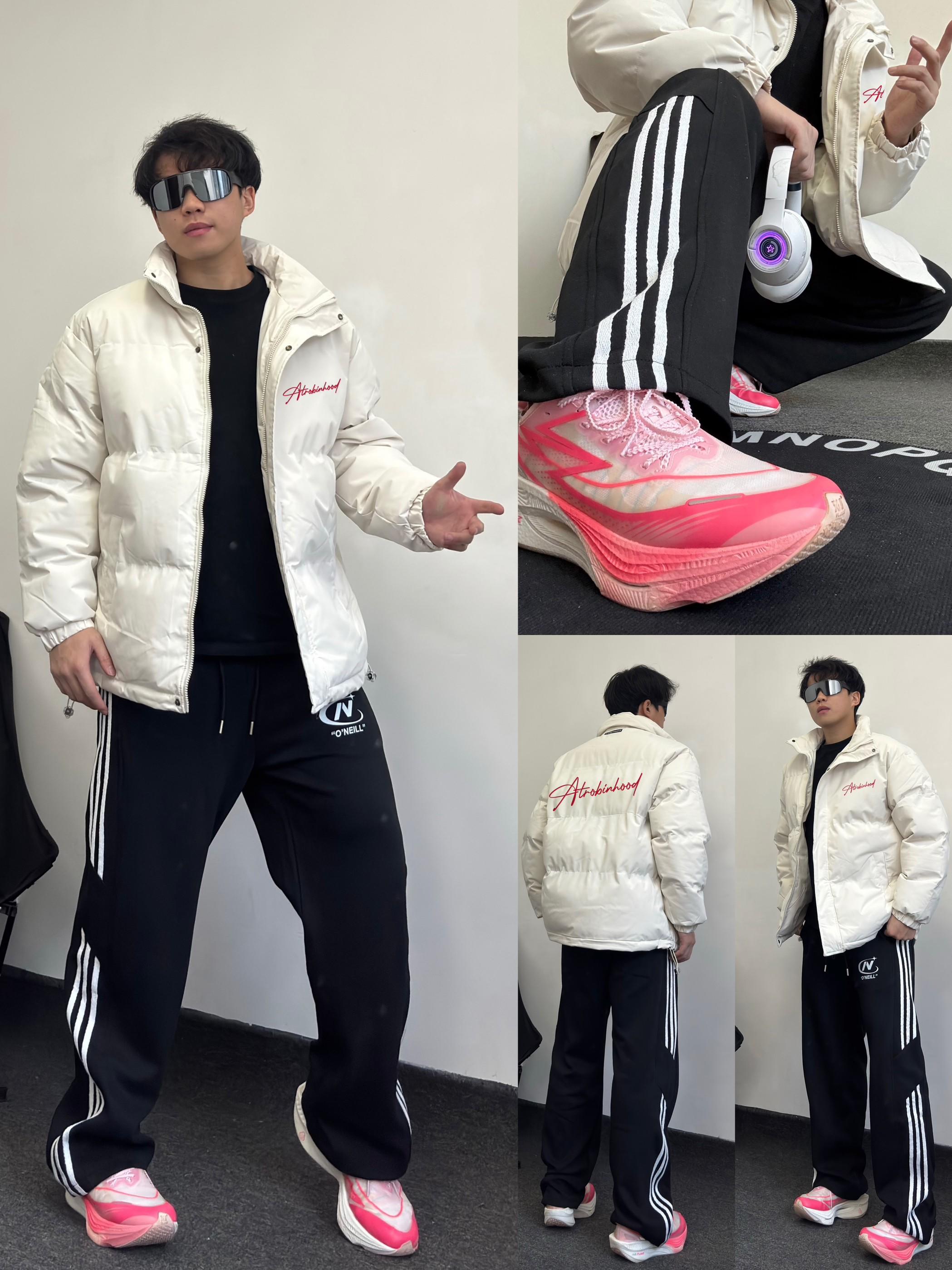 《冬季运动休闲穿搭|粉色跑鞋+白色羽绒服,保暖又亮眼!💖》